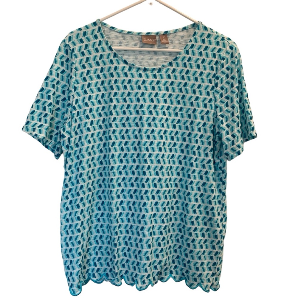 Chico’s T-Shirt Turquoise Cotton Short Sleeve Size Large